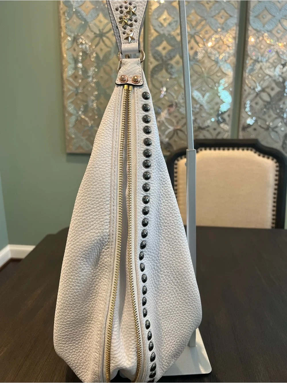 Rebecca Minkoff Bailey Austin Studded Hobo White Pebbled Leather Bag